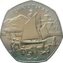 50 Pence (Peel Harbour with Manx Nickeys Under Full Sail)