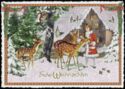 Frohe Weihnachten - deer and squirrels in snowy forest (glittering card)