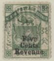 Coat of Arms Surcharged "Five Cents. Revenue"