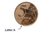 5 Centavos ("T" partially inside stripes - Tiradentes)