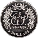 5 Dollars (Queen Elizabeth II and Philip's 40th Wedding Anniversary. 45 mm)