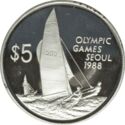 5 Dollars (Seoul Olympics. Sailboats, denomination at left. 42 mm)