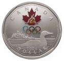 1 Dollar (Multicolor maple leaf, Olympic flame and rings above loon)