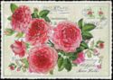 Post Card - pink roses with matching cinderella stamps