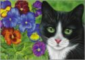 «Garden violets» (with a black-and-white cat) by Irina Garmashova
