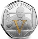 50 Pence (VICTORY (V). Churchill with his famous V for Victory gesture - Silver)