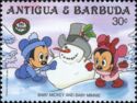 Mickey and Minnie Building Snowman