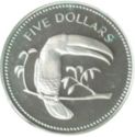 5 Dollars (Avifauna of Belize - Keel-Billed Toucan-Silver)