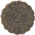 2 Francs (Belvianes (Aude) - Allary & Chevelier)