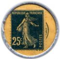 25 Centimes (Type 3. Blue stamp with white background. Blue circle)