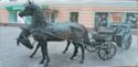 Sculpture of two horses and landau on a square of Kursk, Russia