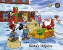 Goofy, Mickey Mouse, Donald Duck loading sledge for Santa