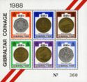 Gibraltar Coinage (souvenir sheet with 6 stamps)