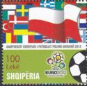Emblem, football, European flags and large flag of Poland