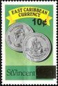 Twenty five cent coin (obverse and reverse) - Surcharged